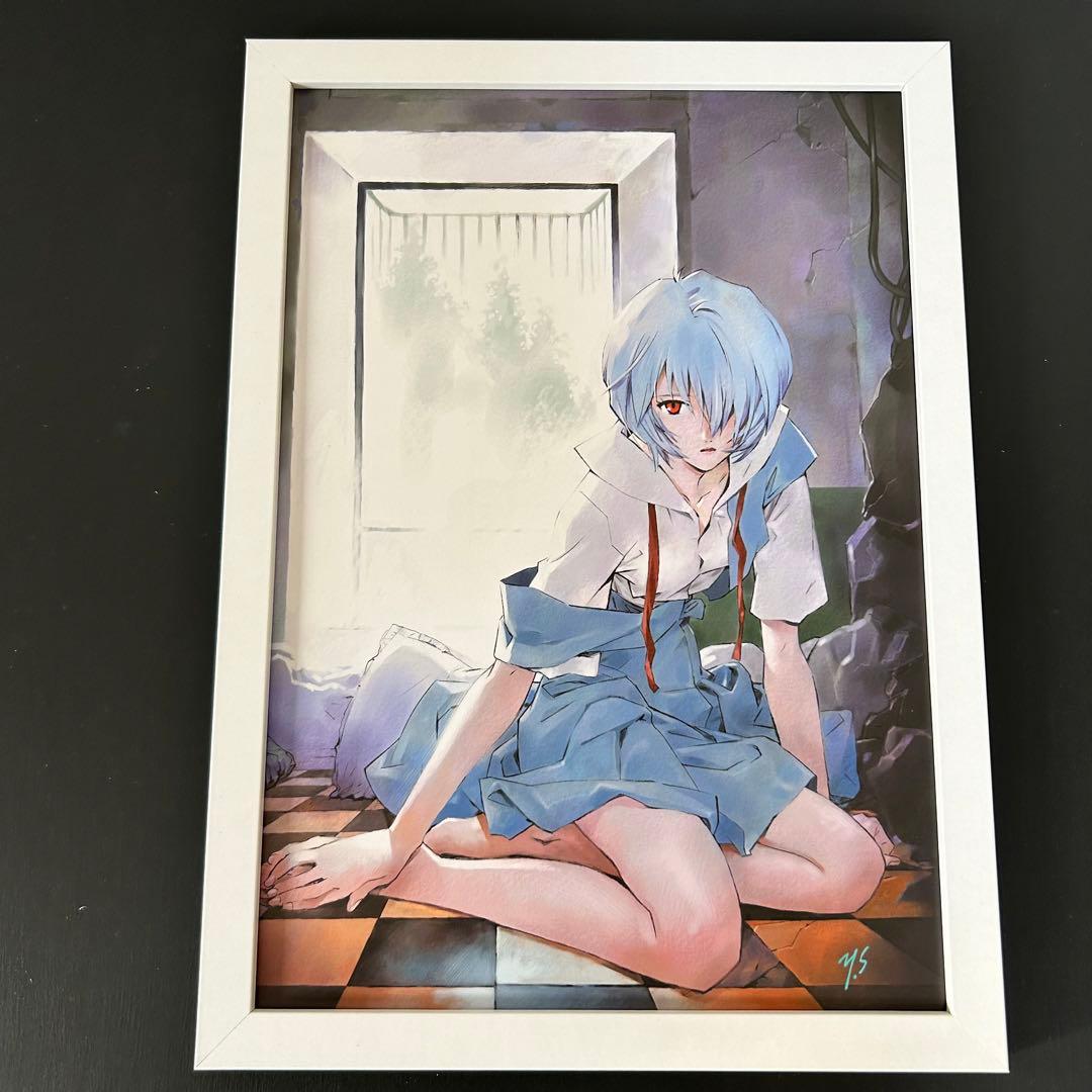 エヴァンゲリオン 綾波レイ 制服姿 A4サイズイラスト フレーム付き