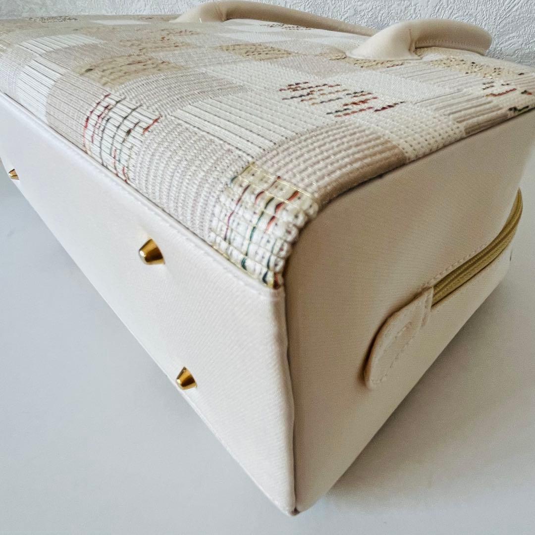 セール✨】利休バッグ 和装バッグ アイボリー チェック柄 底鋲 総柄 春夏秋