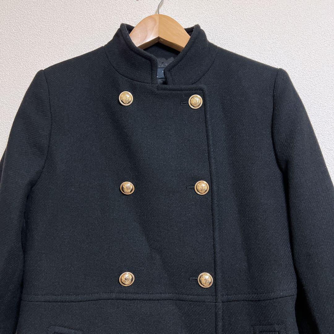 美品】ZARA ダブルブレスト ハイネック ウール コート 金ボタン M