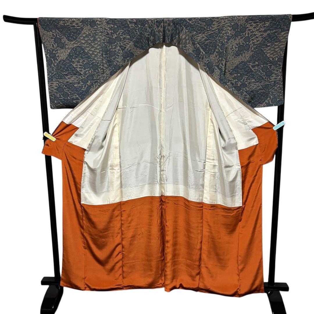 美品 袷 正絹 型染め 縮緬 小紋 フルセット 作家塩瀬 粋 大人着物