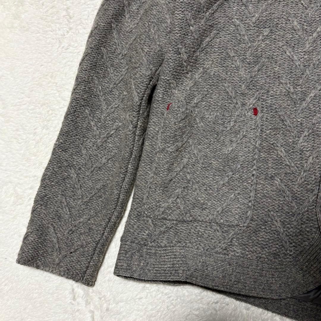 美品 グランサッソ ニット フード 胡桃ボタン ブルゾン グレー 48/L