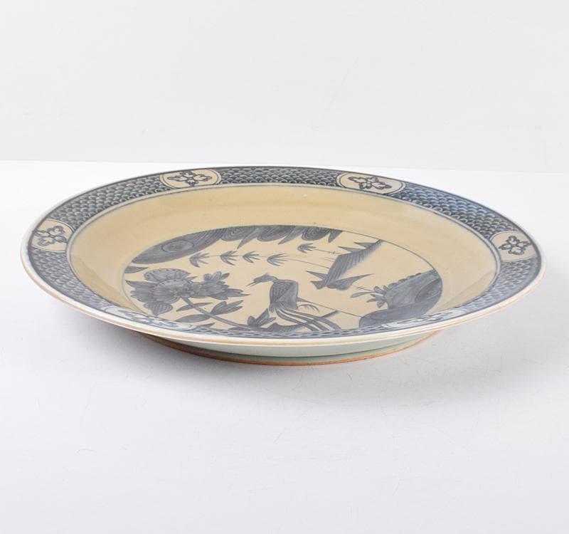 中国 青花 鳥花文 大皿 飾皿 C 3542C