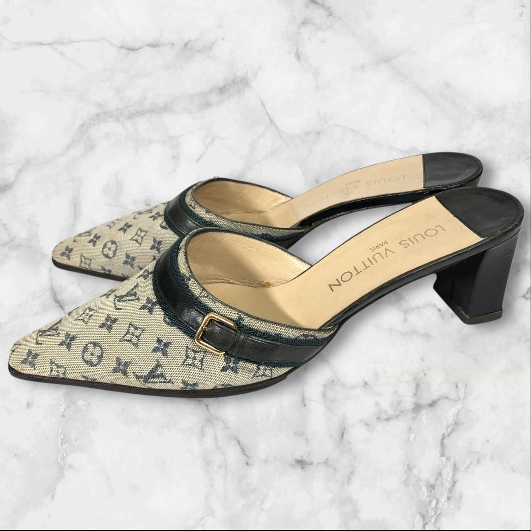 ルイヴィトン 靴 24.5cm モノグラムミニ ミュール パンプス サンダル