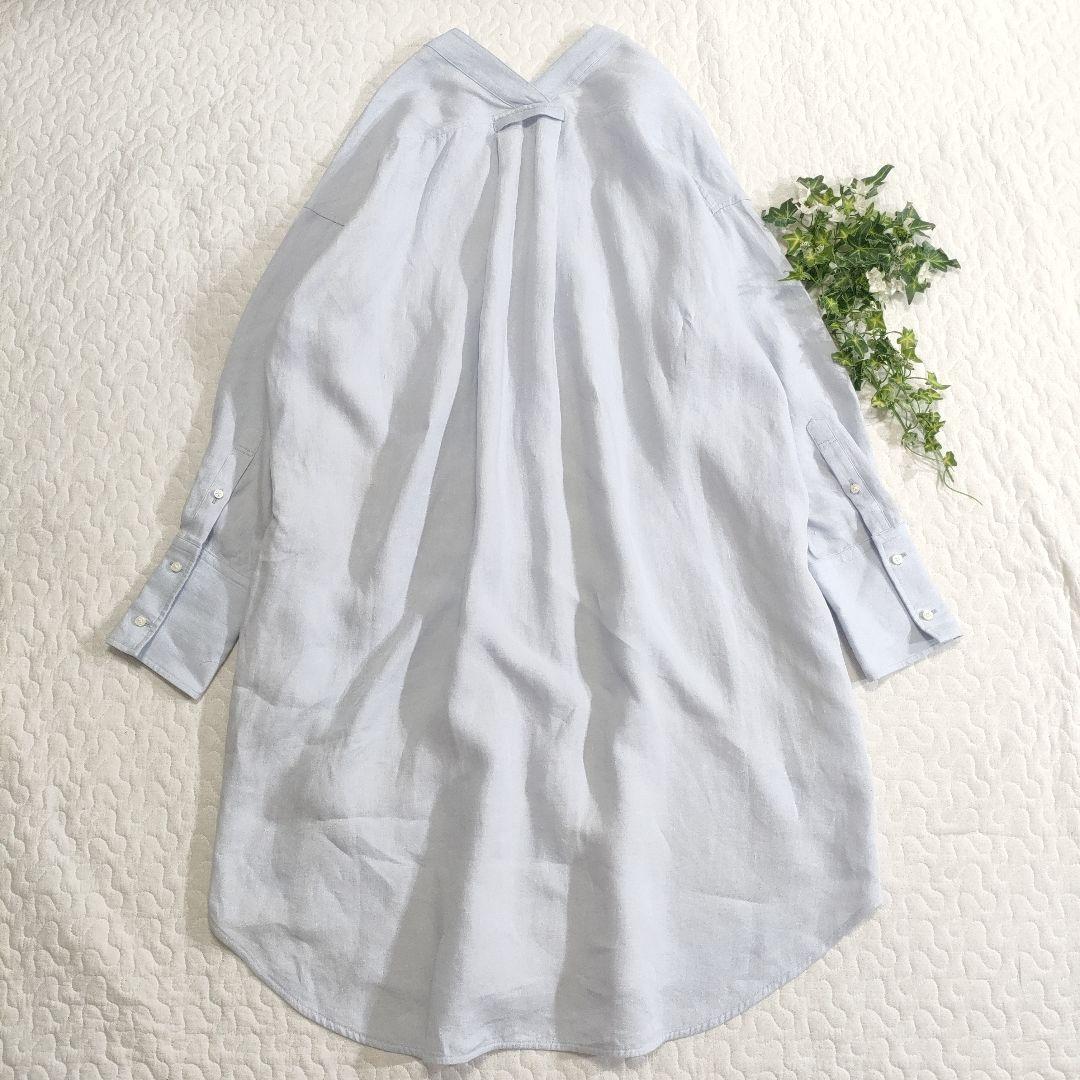 美品✨マディソンブルー リネン100％オープンネックロングシャツ