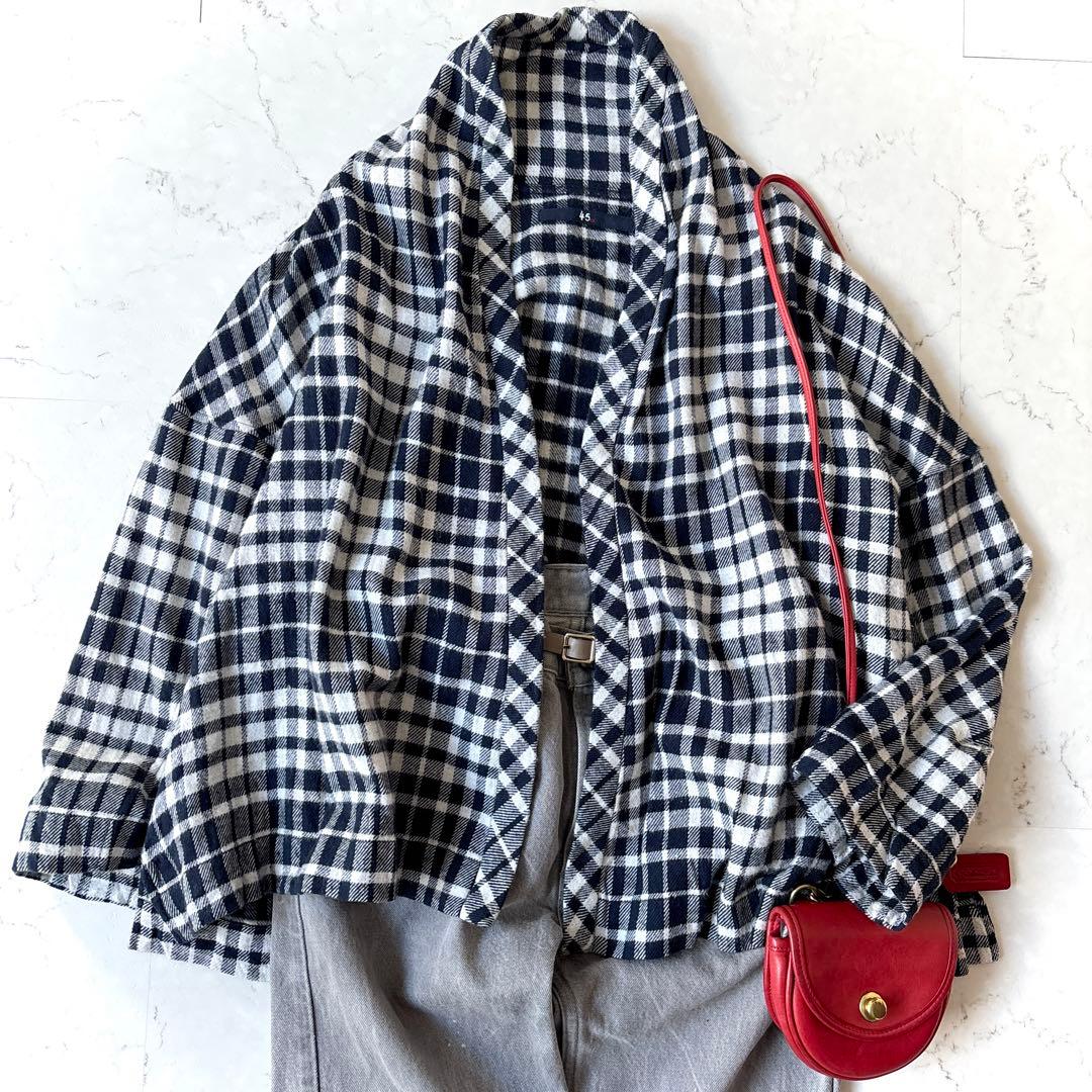 美品 45R インド製 コットンフランネルチェック シャツカーディガン 羽織り_ Wガーゼチェックシャツ羽織り DECOY｜クロスプラス公式通販サイト