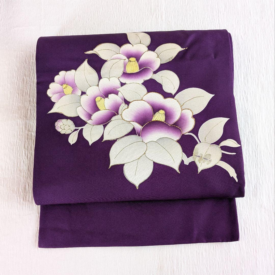 名古屋帯 紫 花柄 長め 名古屋仕立て 正絹 - メルカリ