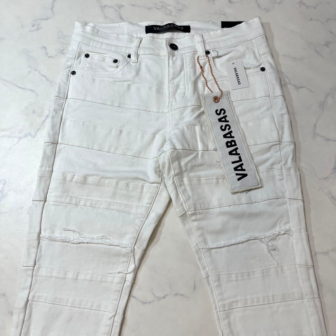 valabasasバラバサス パネルダメージフレアスキニーデニム ホワイト 28
