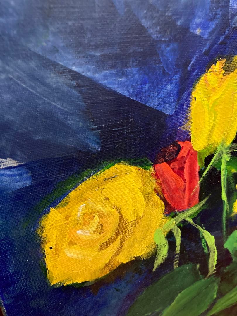 宇都山喜八郎　バラの肉質油彩画 やや傷や汚れあり