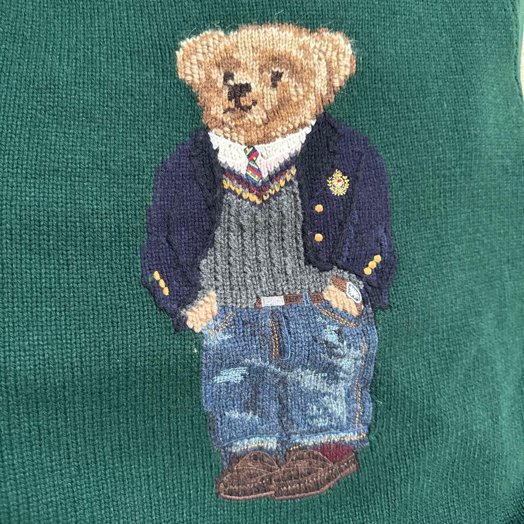 ポロ ラルフローレンクマ刺繍の緑ニットセーター - メルカリ