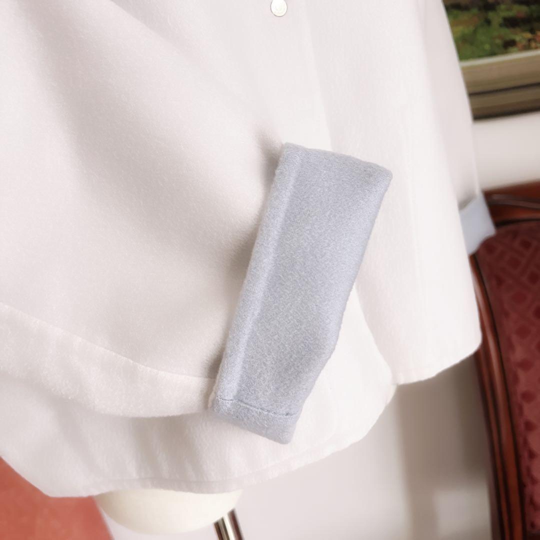 美品 HERMÈSエルメス カシミヤ ショート ノーカラー コート ブルー