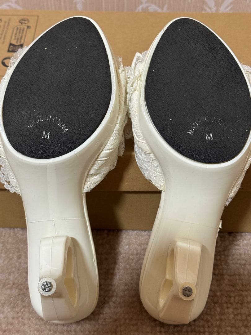 夢展望 deary ホワイトレースパール ハート ヒール ミュール - メルカリ
