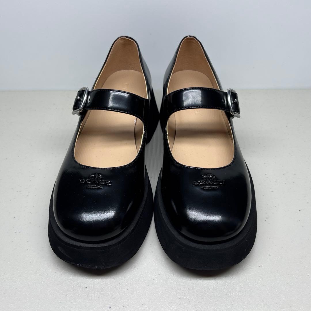 極美品□COACH コーチ【23.0】メリージェーン 厚底 本革 レザー 黒