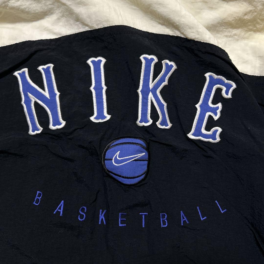 90s NIKE ナイキ ナイロンジャケット 銀タグ ロゴ刺繍 ブラック L