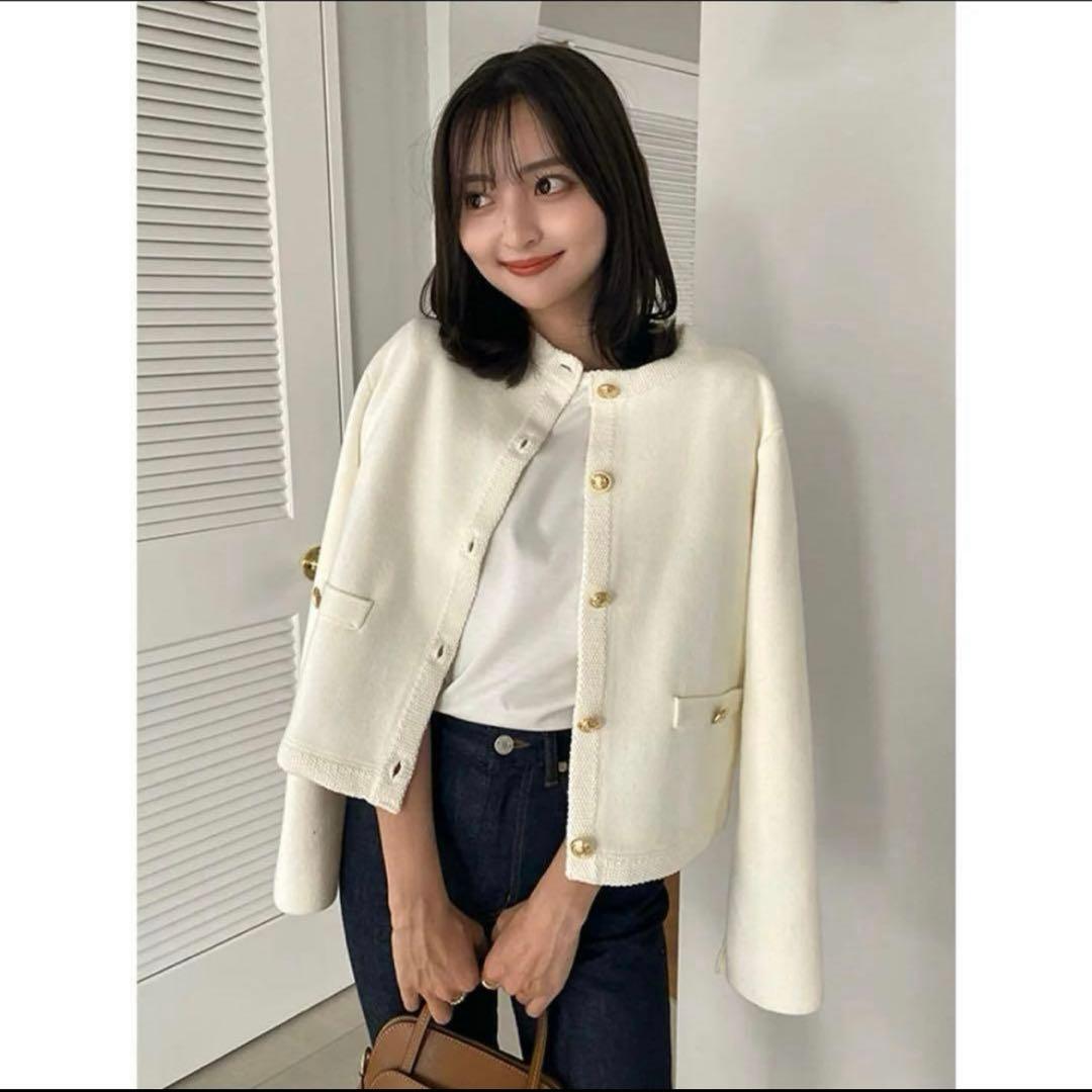 ZOZO限定anuans オリジナルボタンノーカラーニットジャケットレディース anuans（アニュアンス） ジャケット ノーカラージャケット 「ZOZO限定