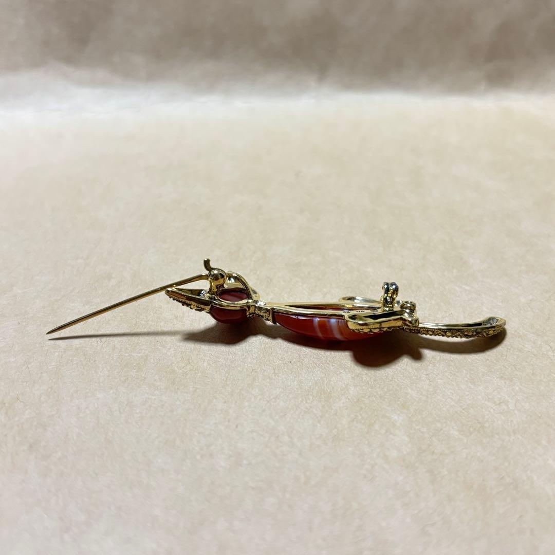 な*め様 碌山 ろくざん 猫のブローチ 瑪瑙 メノウ ネコ アンティーク調