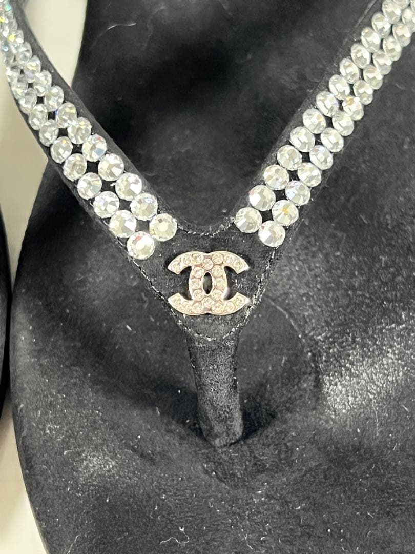 CHANEL サンダル ココマーク ラインストーン 37 23.5cm 箱袋付