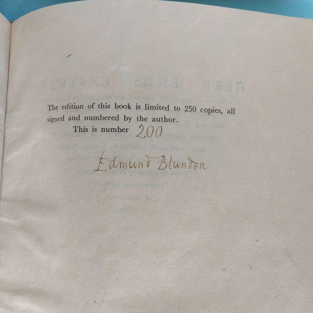 《希少・非売品・準向日庵本》エドマンド・ブランデン　英文「EASTWARD」