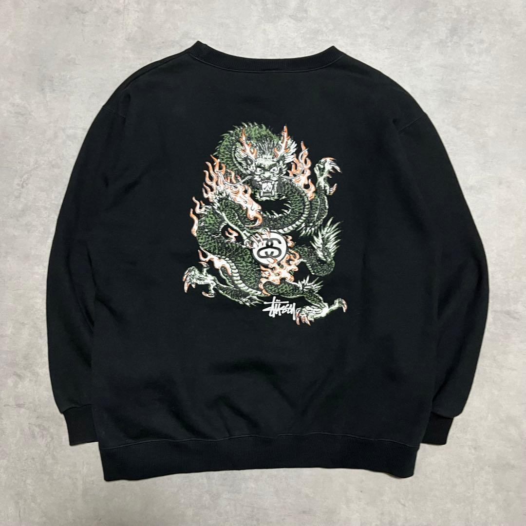 90's old stussy 紺タグ スウェット ドラゴン 龍 ブラック - メルカリ