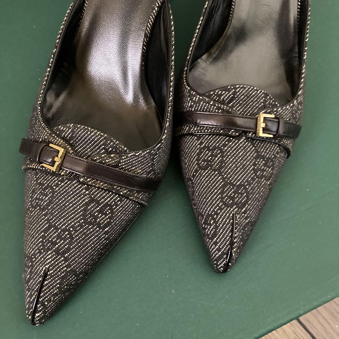 GUCCI ポインテッドトゥヒール ブラック・グレー イタリア製