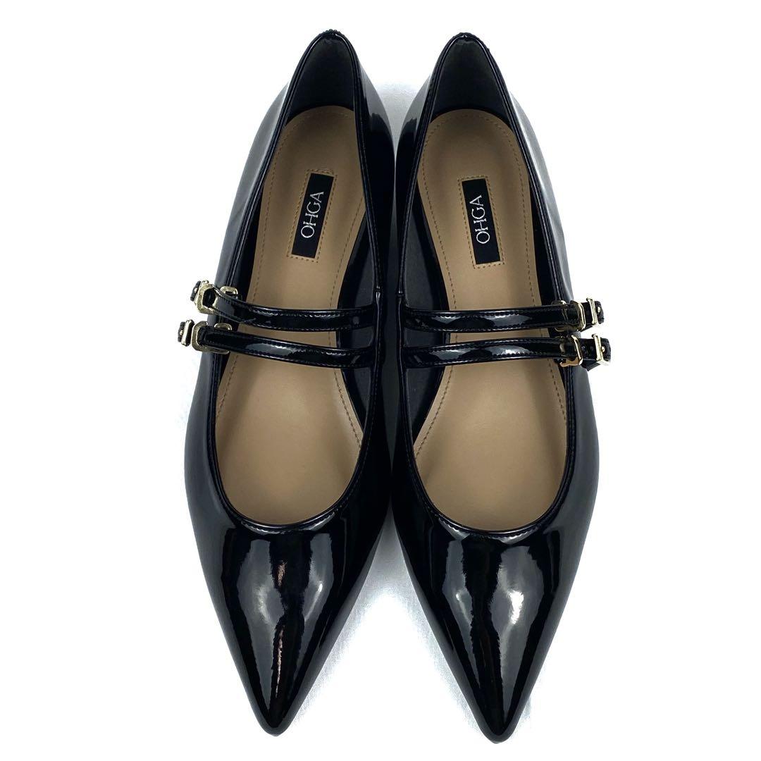 ✨新品同様✨OHGA オーガ　23.5cm ストラップ　フラットパンプス　黒