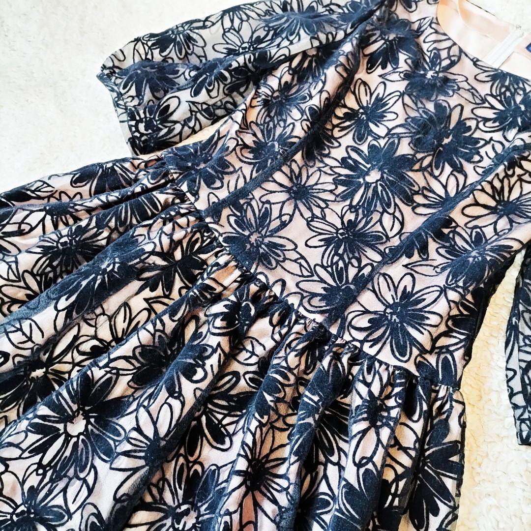 極美品】エムズグレイシー 7分袖 ワンピース Aライン 花柄 Mサイズ