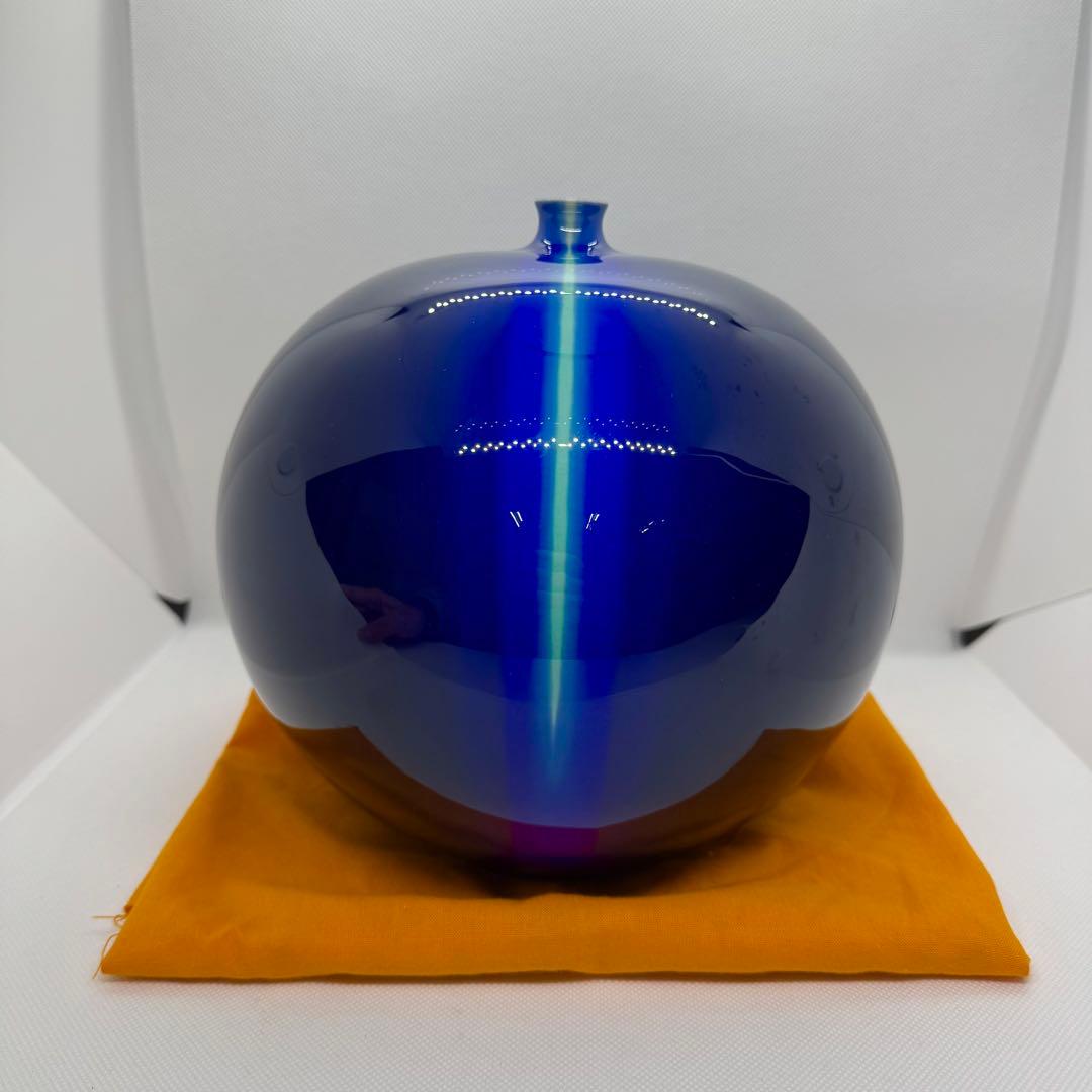 超希少】九谷焼 人間国宝 三代 徳田八十吉 耀彩 線文 花瓶 金文字 壺