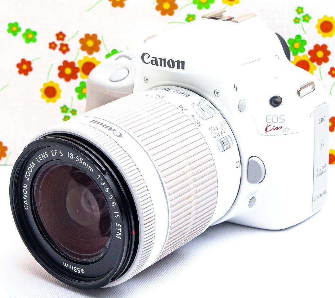 Canon kiss x7☆希少ホワイト☆スマホに転送☆高性能レンズ！ キヤノン（Canon） Canon EOS kiss X7 レンズキット ホワイト SDカード