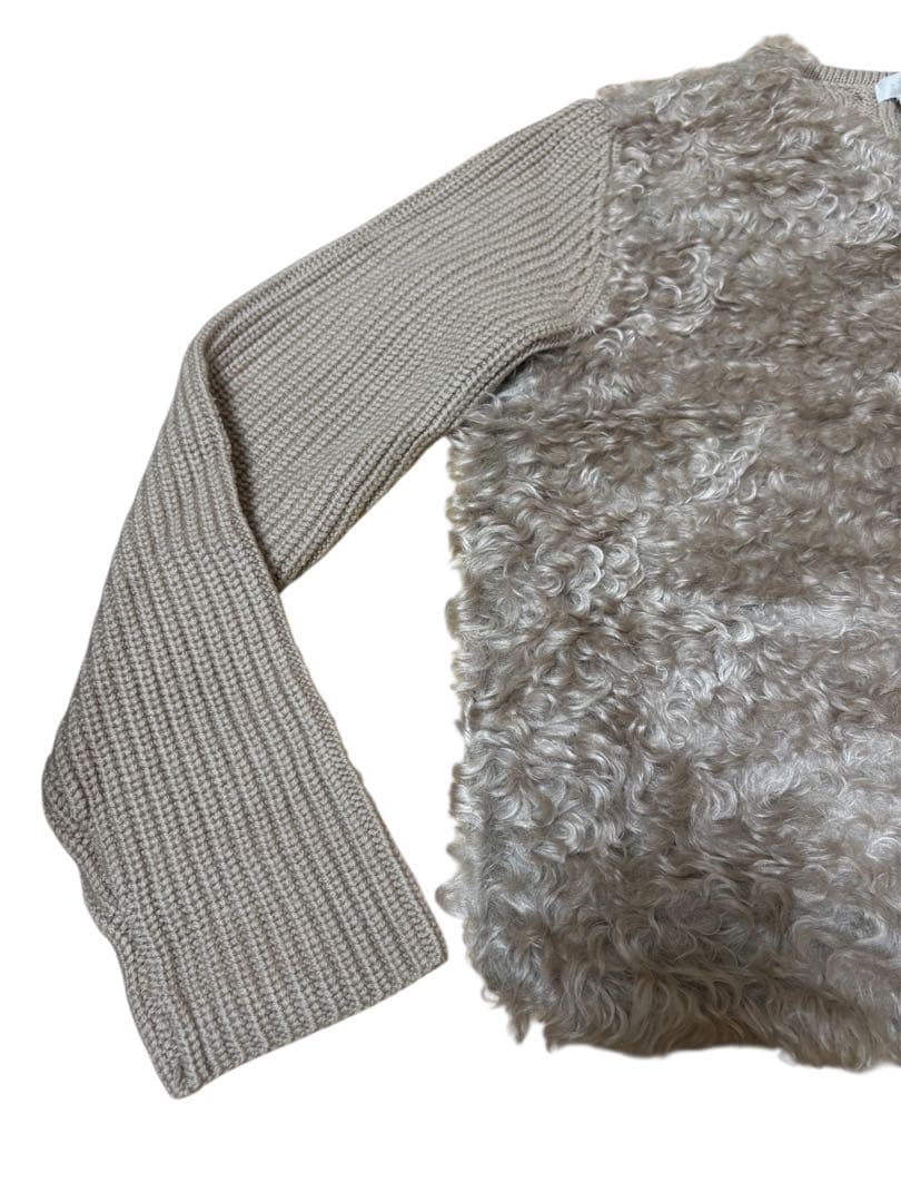 自由区 テディファー コンビ ニット カーディガン 異素材 モヘヤ 38
