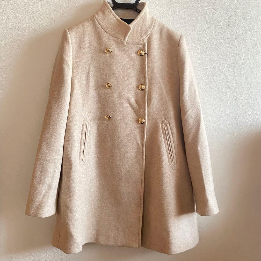 ZARA ダブルブレスト ハイネック ウールブレンドコート - メルカリ