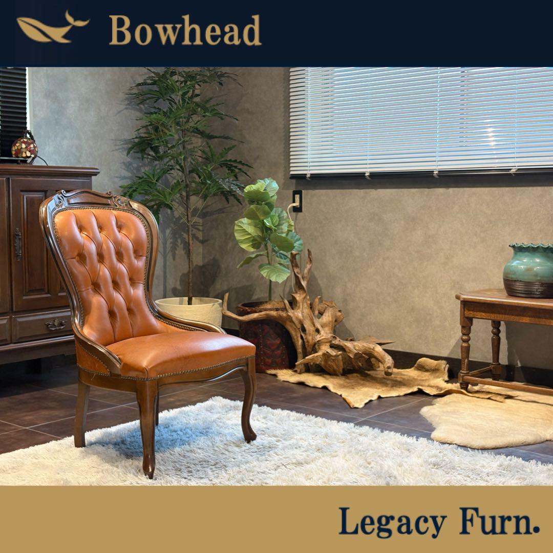 希少　アンティーク　クラシック　鋲打ち　猫脚　ボタンダウン　レザーチェア　GG ボタンダウンがカッコいい革張りのパーソナルチェア、チェスター