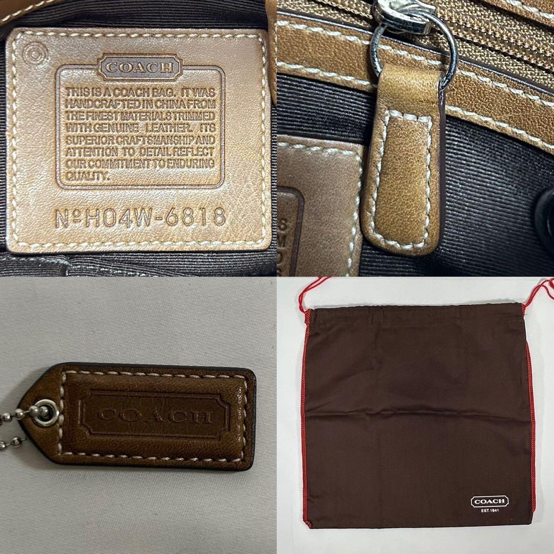 美品/保存袋付】コーチ 6818 シグネチャー ワンハンドバッグ 肩掛け 茶