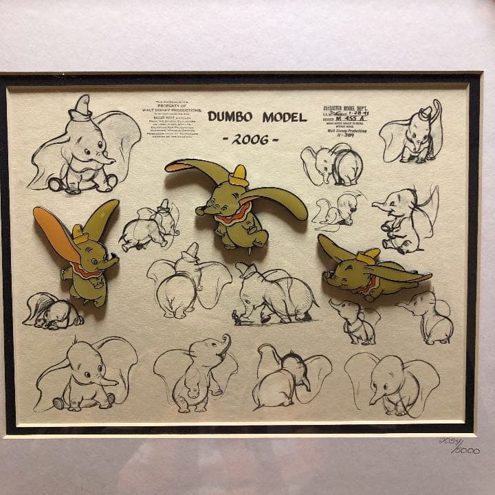 ダンボ　絵画　ピンバッジ　ディズニー　アート ディズニー絵画「ダンボ」作品証明書 展示用フック付ジークレ
