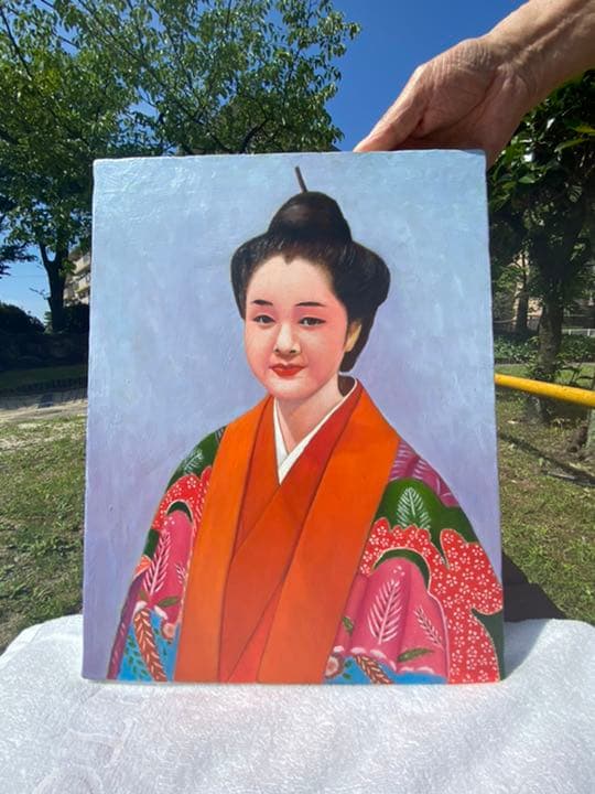 画家　手描きの油絵　タイトル「琉球の風」 グラフィックアート 壁掛け おしゃれ 絵画 額付き 新築祝い 誕生日