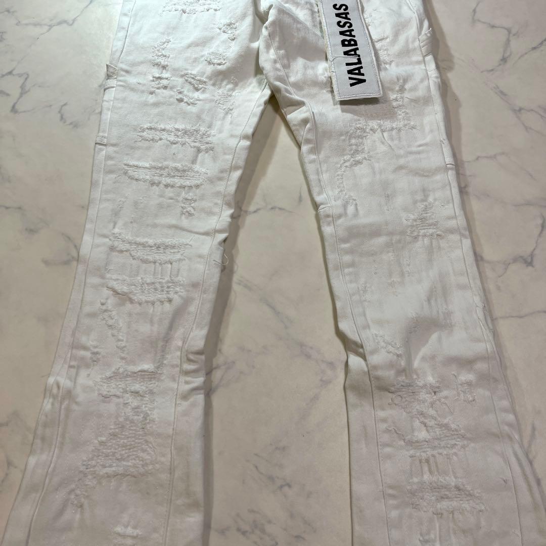 valabasasバラバサス クラッシュリペアスキニーフレアデニム ホワイト