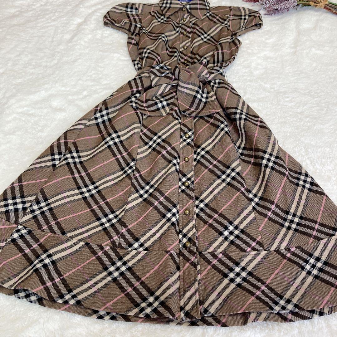 美品】バーバリーブルーレーベル Aラインワンピース ノバチェック