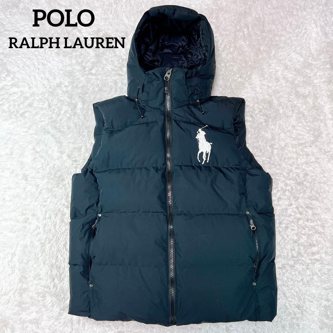 美品✨ポロラルフローレン ダウンベスト ビッグポニー 2WAY ブラック L 美品 ポロラルフローレン ダウンベスト ビッグポニー 刺繍 2way