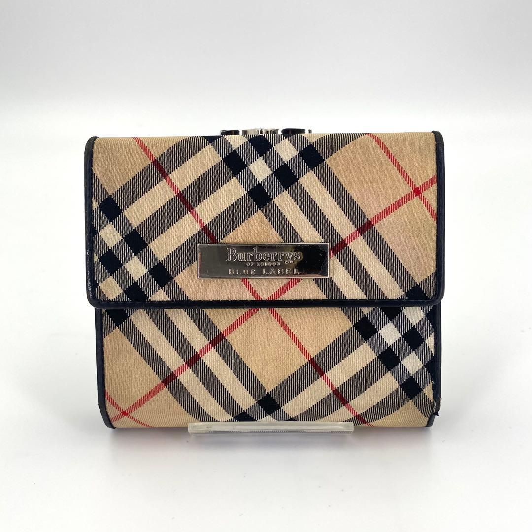 バーバリー ブルーレーベル ノバチェック がま口 三つ折り財布 折り