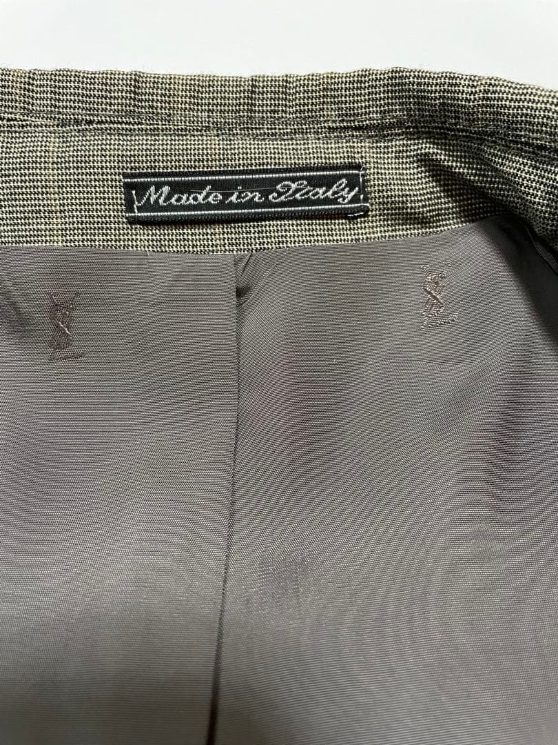 美品イブサンローランダブルブレスト グレー チェック柄 スーツ - メルカリ