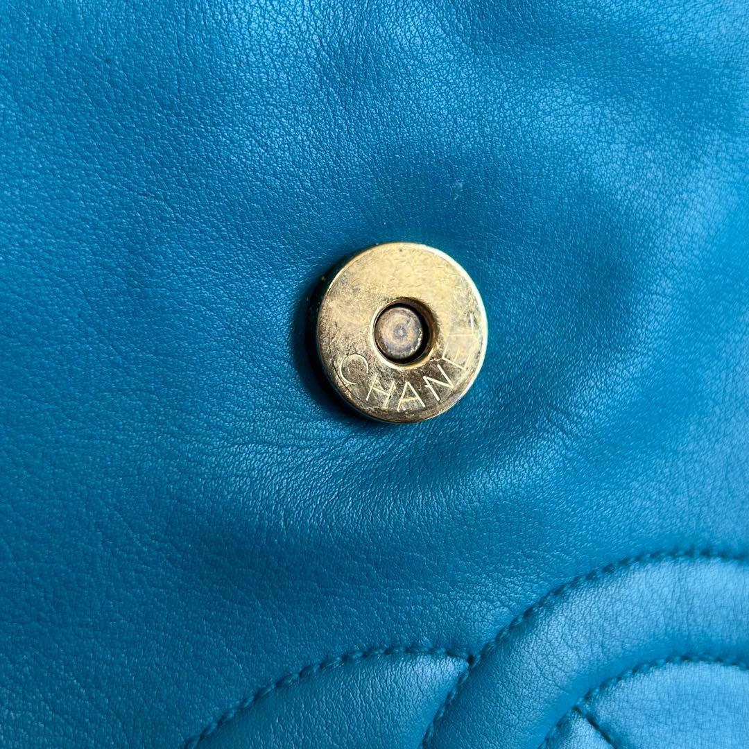 真贋済 CHANEL シャネル ブルー レザー ショルダーバッグ ココマーク