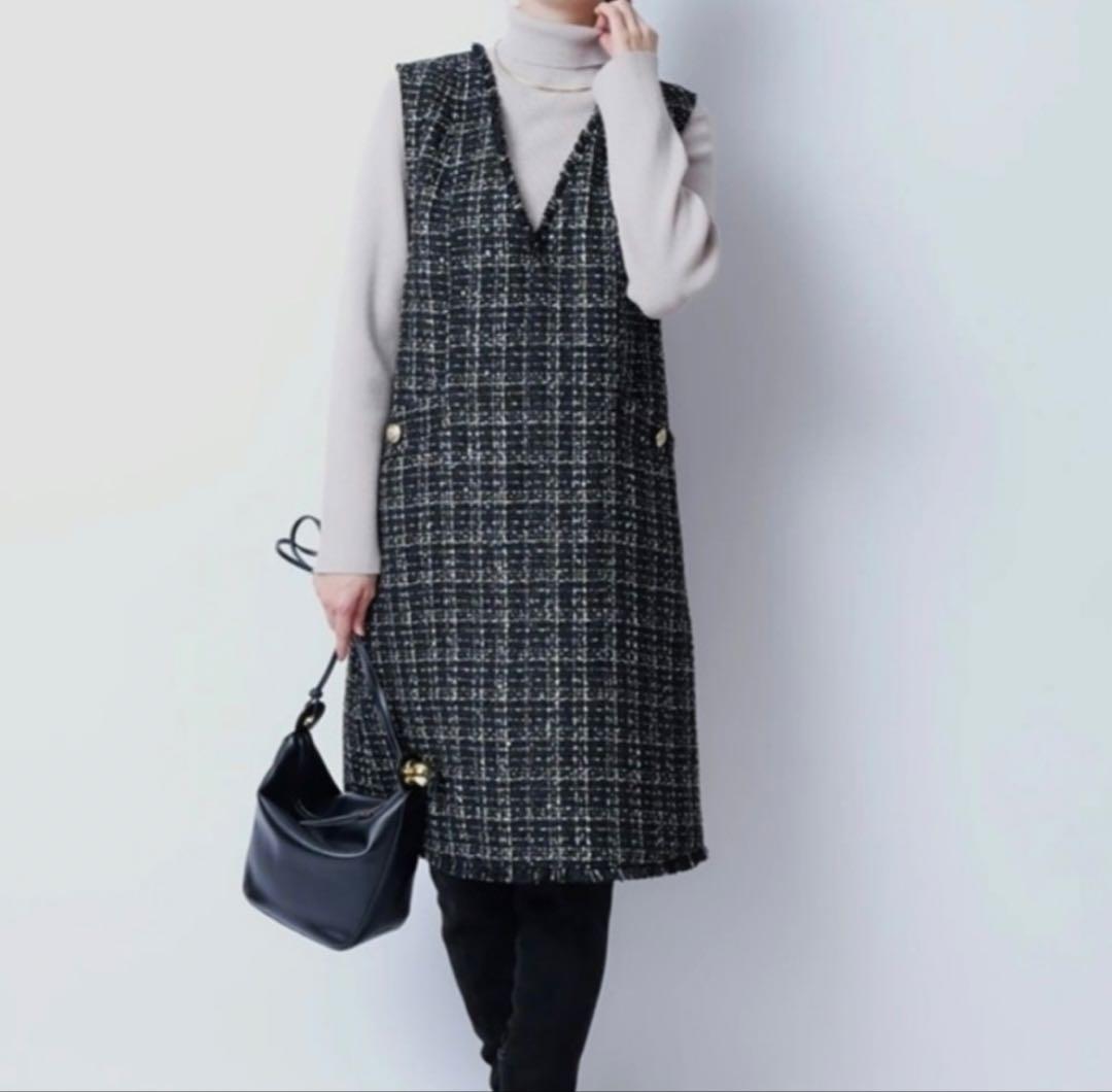 美品】JUSGLITTYミックスツイードジャンスカ