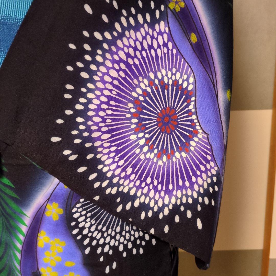 ❤kansai 寛斎 浴衣✭黒地に花火 ✭花柄 ✭キラキララメ 身丈160