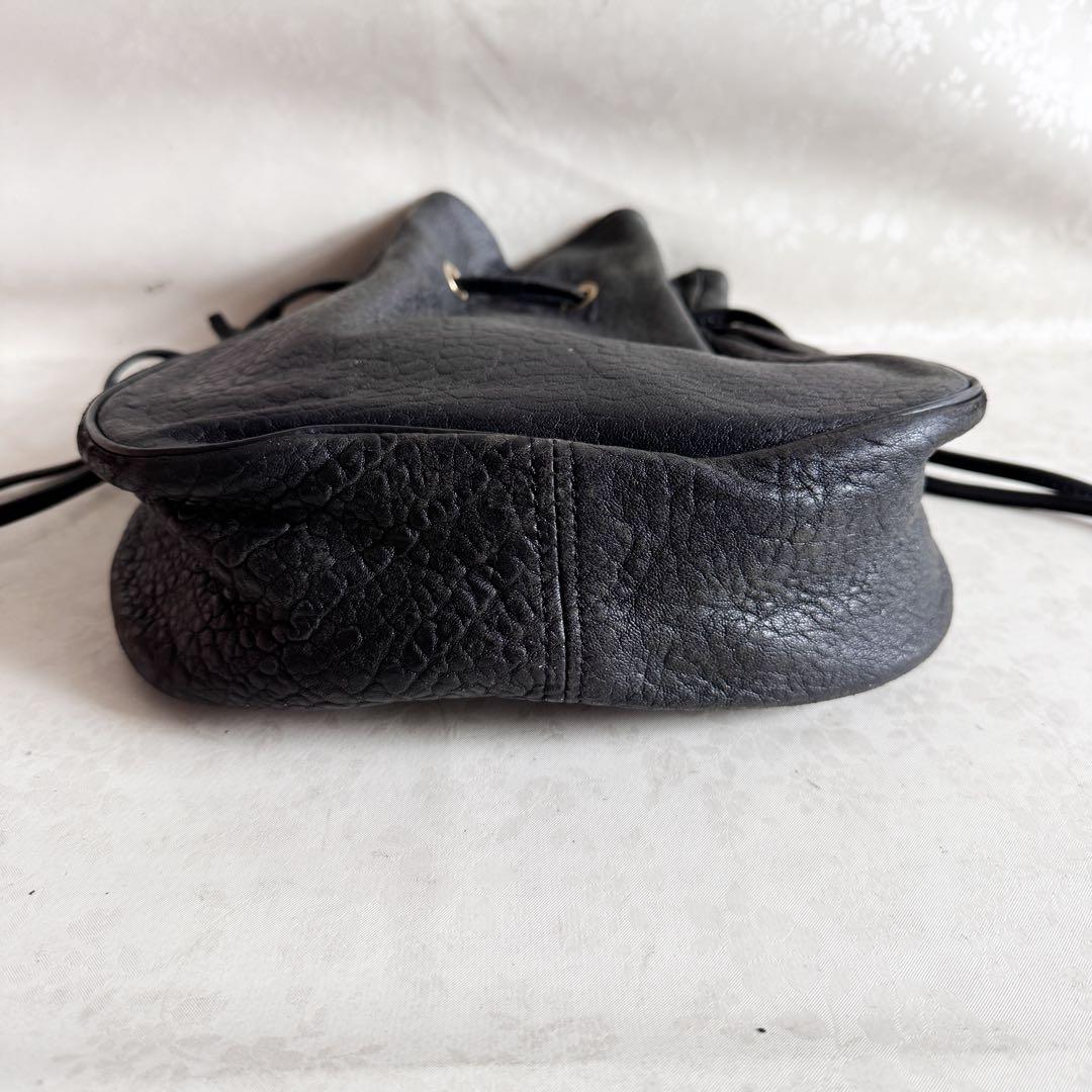 Longchamp ロンシャン オールレザー 巾着バッグ ブラック 型押し