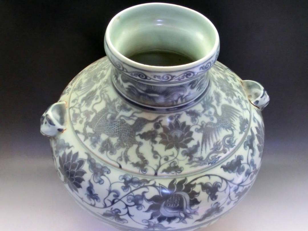 壷■支那青華花唐草紋大壺 染付大瓶 中国 古玩 唐物 花瓶 骨董品 32.6cm