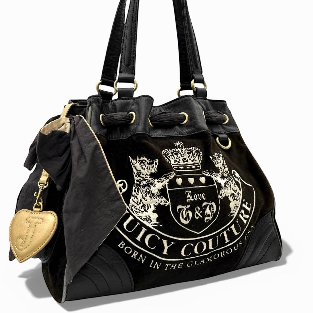 juicy couture ジューシークチュール　平成　ハンドバッグ ブラック ジューシークチュール/トートバッグ/黒×アイボリー/ベロア×レザーの