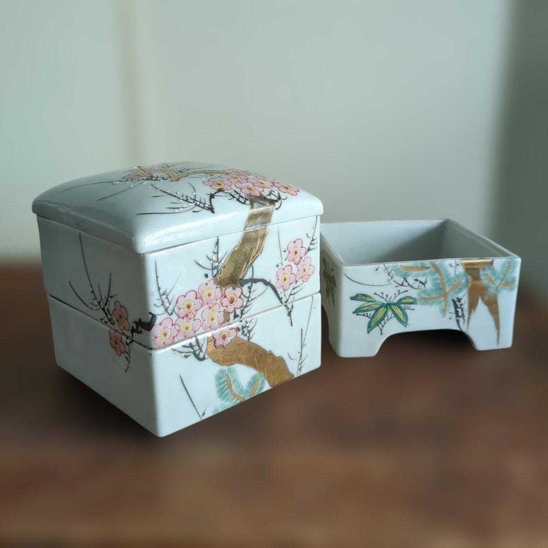 骨董 段重箱 陶器 松竹梅 三段重 アンティーク 物入 おせち - メルカリ