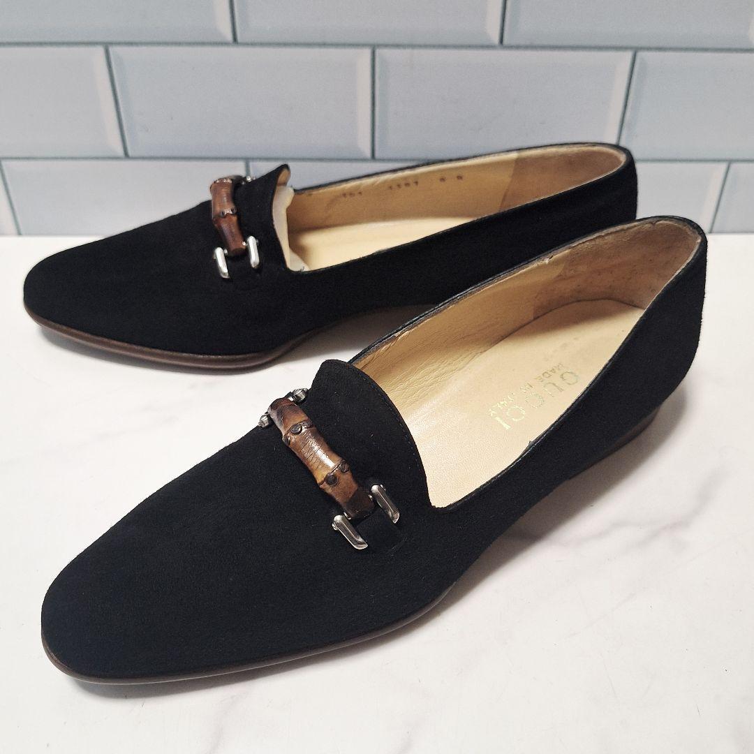 【良品】 GUCCI グッチ バンブービット ローファー 25 スエード 黒 バンブー グッチ （GUCCI） タッセル スエード ローファー 靴 シューズ