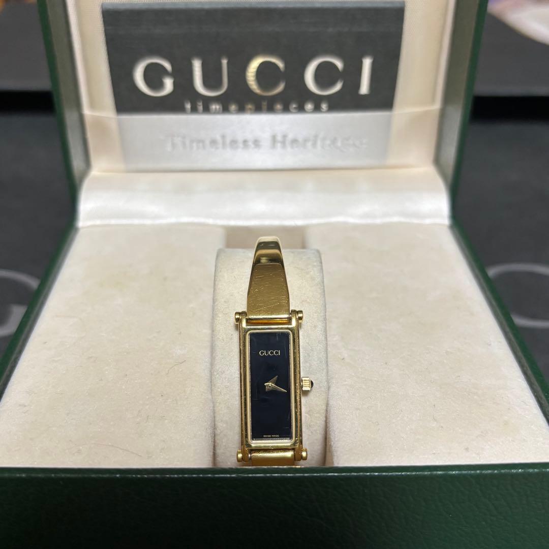 GUCCI グッチ 腕時計 レディース バングル ゴールドブラック 正規品 美品 GUCCI（グッチ） 腕時計 1500L ステンレススチール ゴールド ブラック