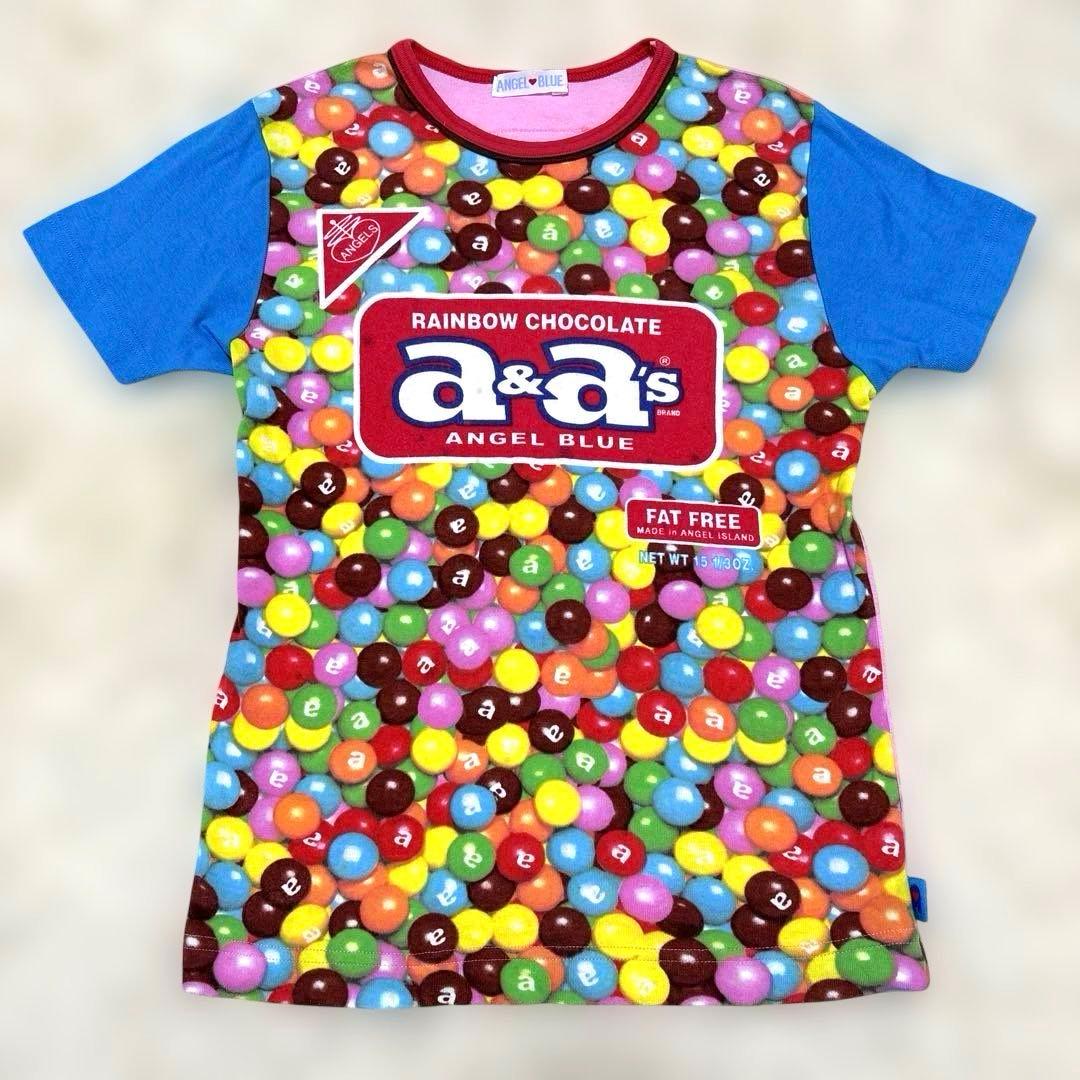 希少 エンジェルブルー Tシャツ 日本製 お菓子柄 平成レトロ Y2K