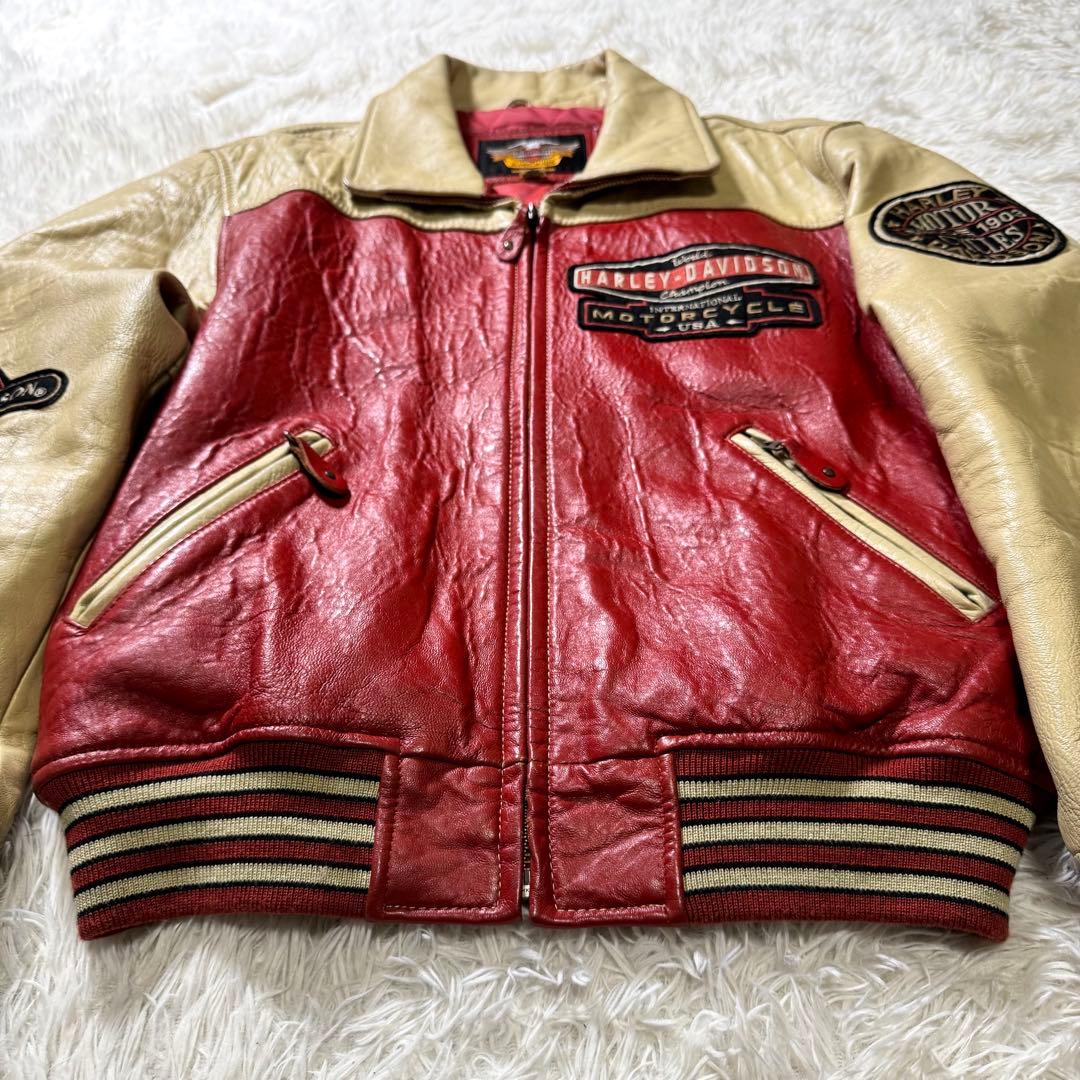 激レア】ハーレーダビッドソン スタジャン オールレザー 羊革 ワッペン
