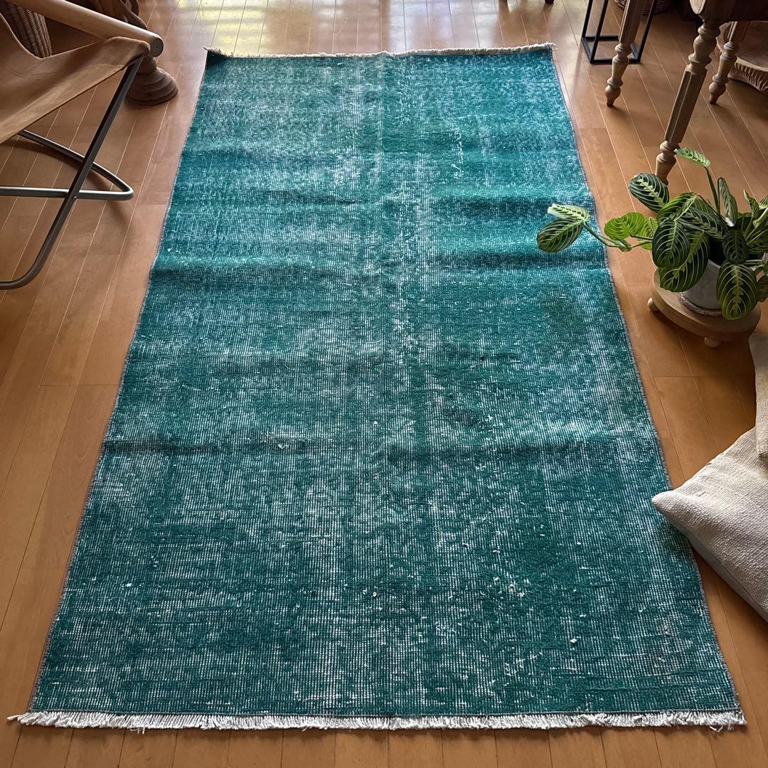 102.5×190 深みあるグリーン　ワンカラーラグ　トルコヴィンテージラグ 楽天市場】オーバーダイド ヴィンテージラグ グリーン 299×196cm